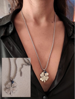 4 YAPRAKLI YONCA MAVİ GÖZ DETAY UZUN BURGU HALAT ZİNCİR 316L ÇELİ