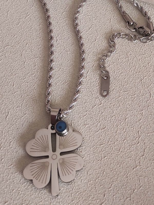 4 YAPRAKLI YONCA MAVİ GÖZ DETAY UZUN BURGU HALAT ZİNCİR 316L ÇELİ