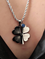 4 YAPRAKLI YONCA MAVİ GÖZ DETAY UZUN BURGU HALAT ZİNCİR 316L ÇELİ