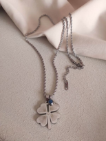 4 YAPRAKLI YONCA MAVİ GÖZ DETAY UZUN BURGU HALAT ZİNCİR 316L ÇELİ