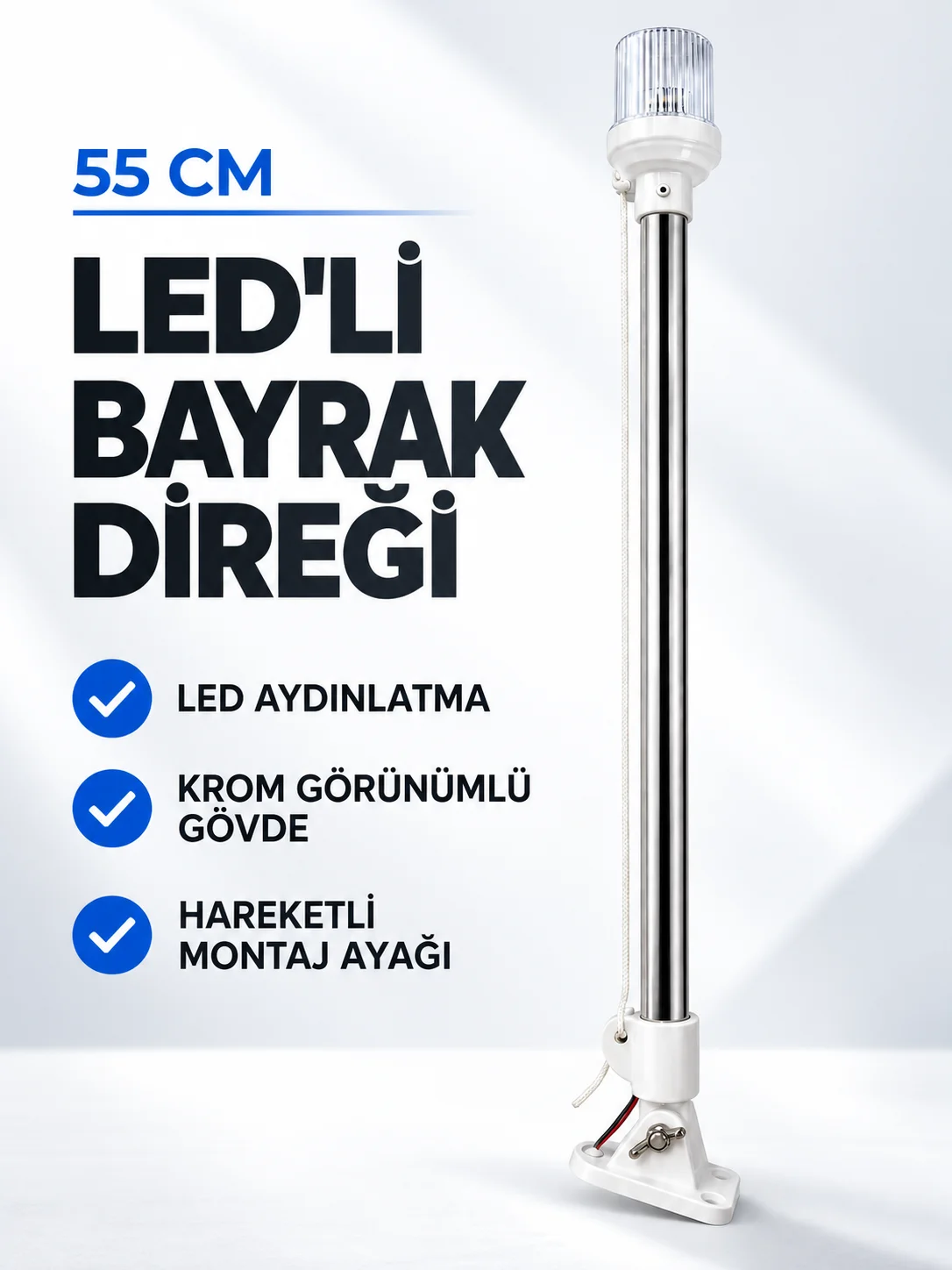 40 cm LED Aydınlatmalı Krom Bayrak Direği Fiyatı, Yorumları ve Özellikleri