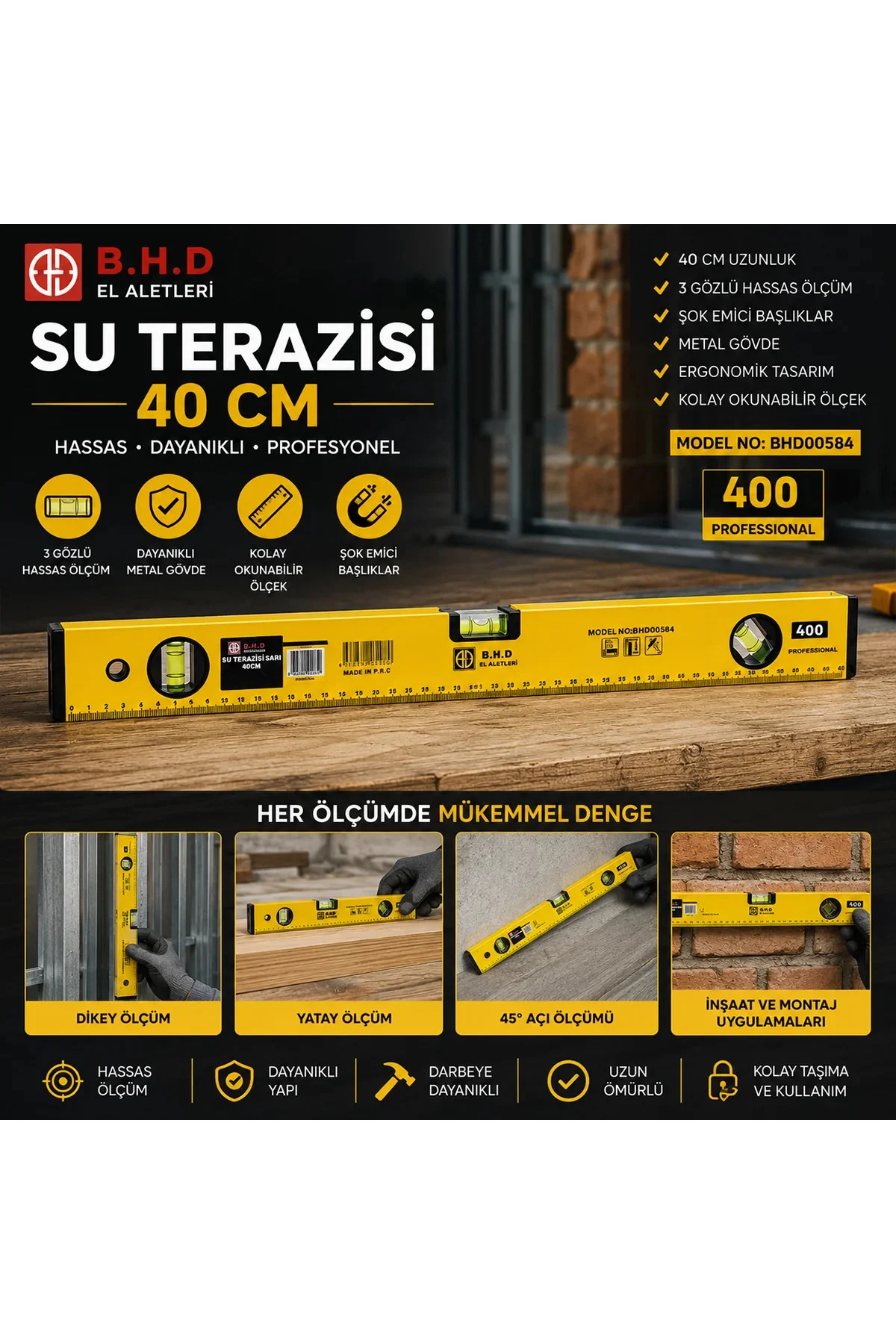 40 cm Su Terazisi - Sarı 40 cm Su Terazisi - Sarı