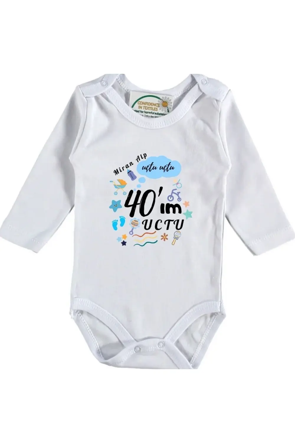 40 Günlük Oldum yazılı Erkek Bebek Zıbını