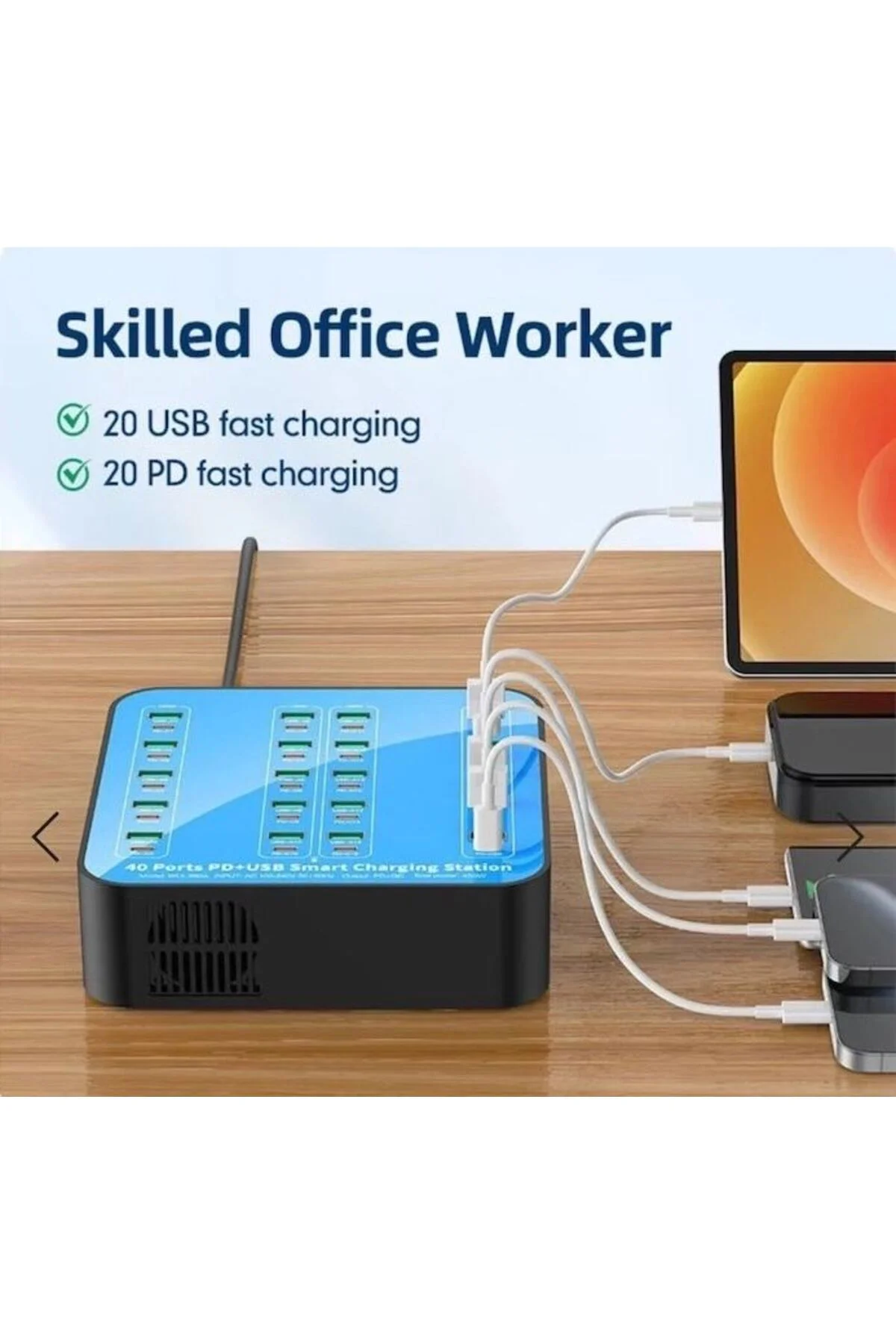 40 Portlu 400w Hızlı Şarj İstasyonu 20x Usb + 20x Type-c Pd Çıkış
