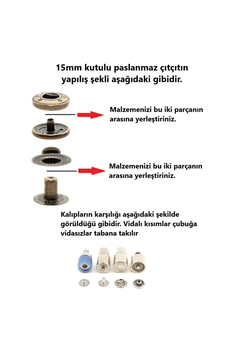 Tuhafiyecimiz 400 Adet 15Mm Tulumba Presli Paslanmaz Çıtçıt Yapım Seti - Aparat Tuhafiyecimiz 400 Adet 15Mm Tulumba Presli Paslanmaz Çıtçıt Yapım Seti - Aparat