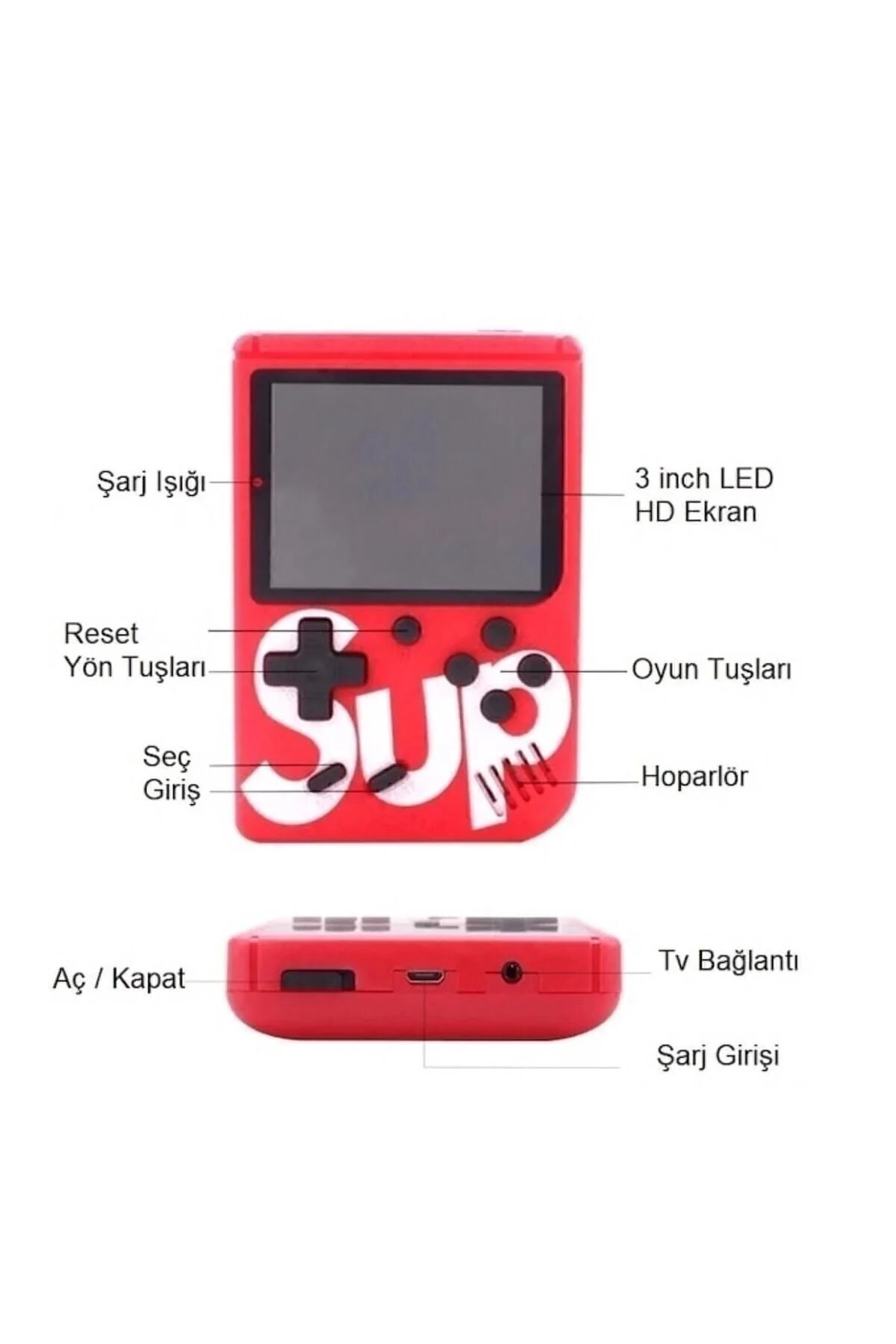 400 nostalji oyunlu mini atari çift kol kırmızı renk bluetooth yok oyun konsolu - Elektronik