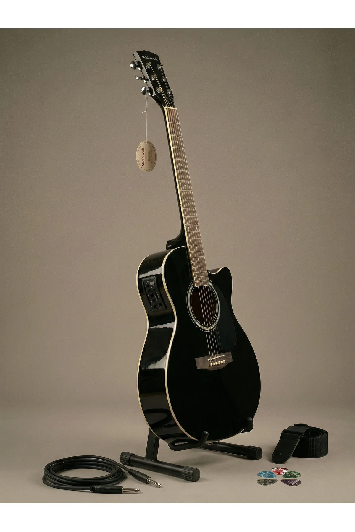 4000CE-BK Siyah Elektro Akustik Gitar Seti (Pena, Askılık, Pickguard, Kablo)