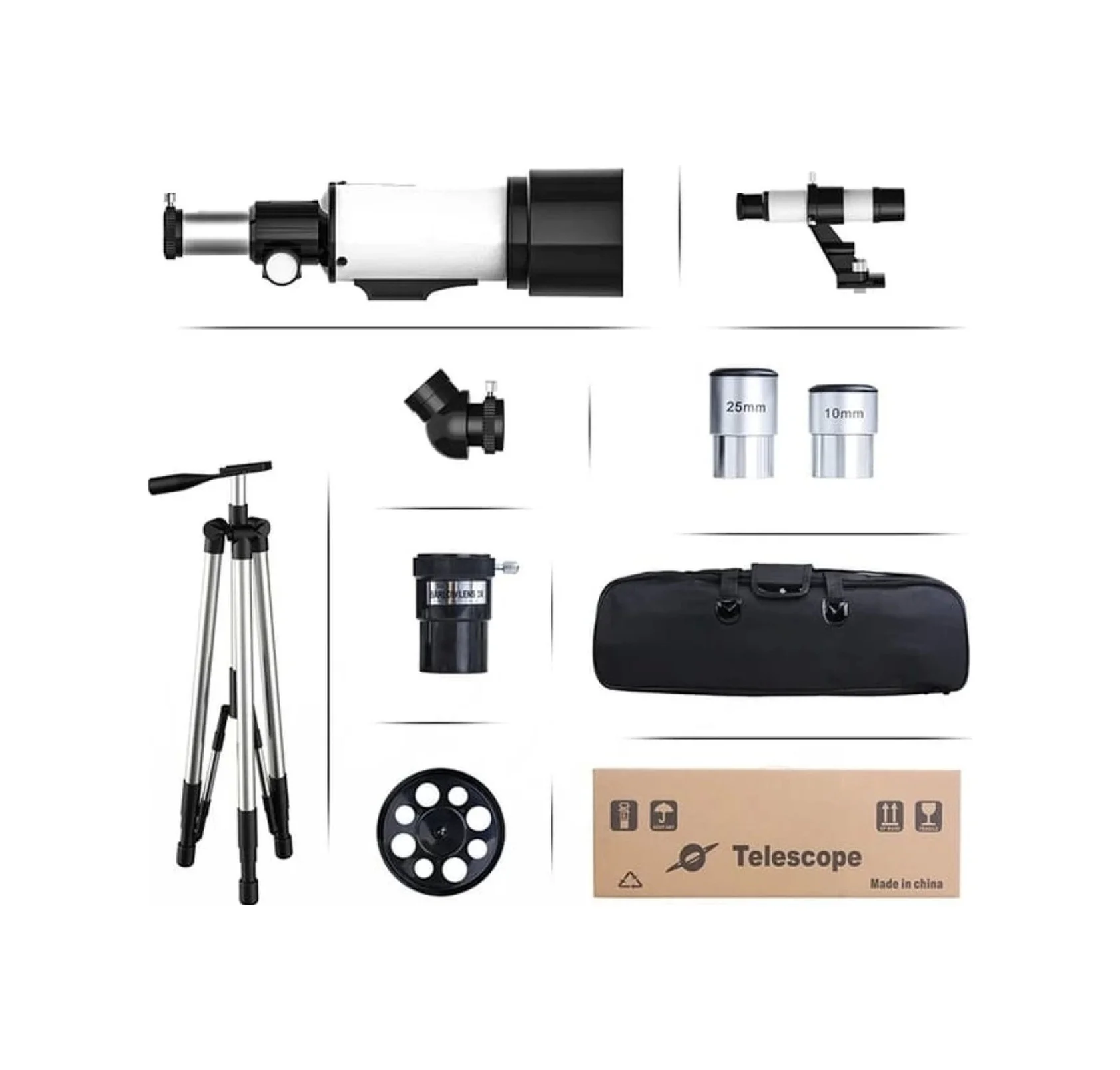 400x70mm Açıklıklı Refrakter Teleskoplar 15x-150x Telefon Adaptörlü Reflex