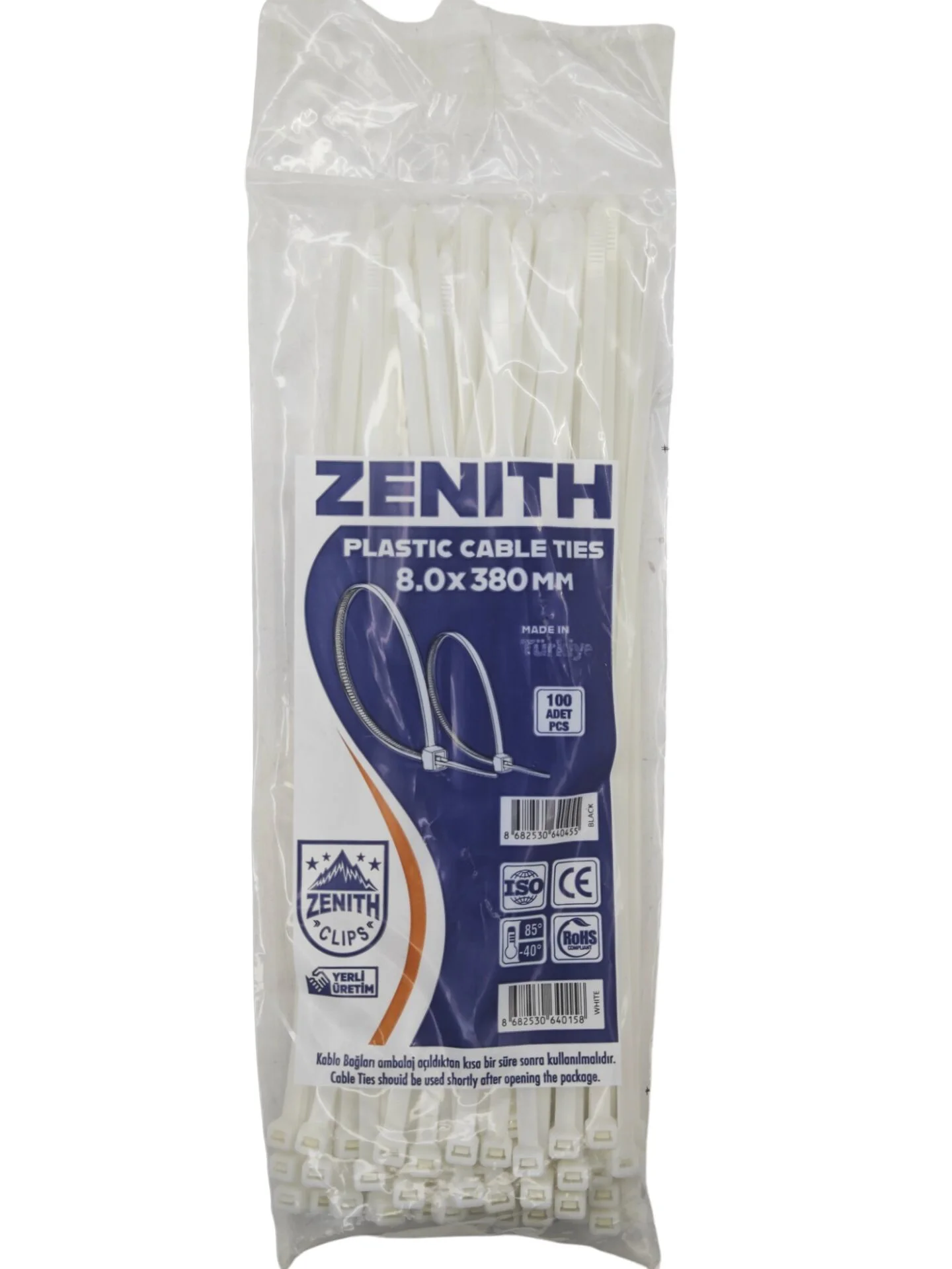 4015   Zenith Kablo Bağı - Plastik Kelepçe 8mm 380mm - Beyaz