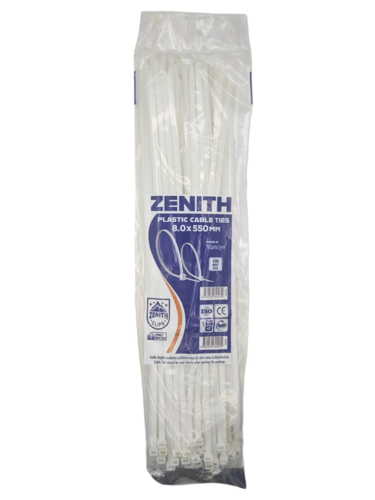 4017   Zenith Kablo Bağı - Plastik Kelepçe 8mm 550mm - Beyaz
