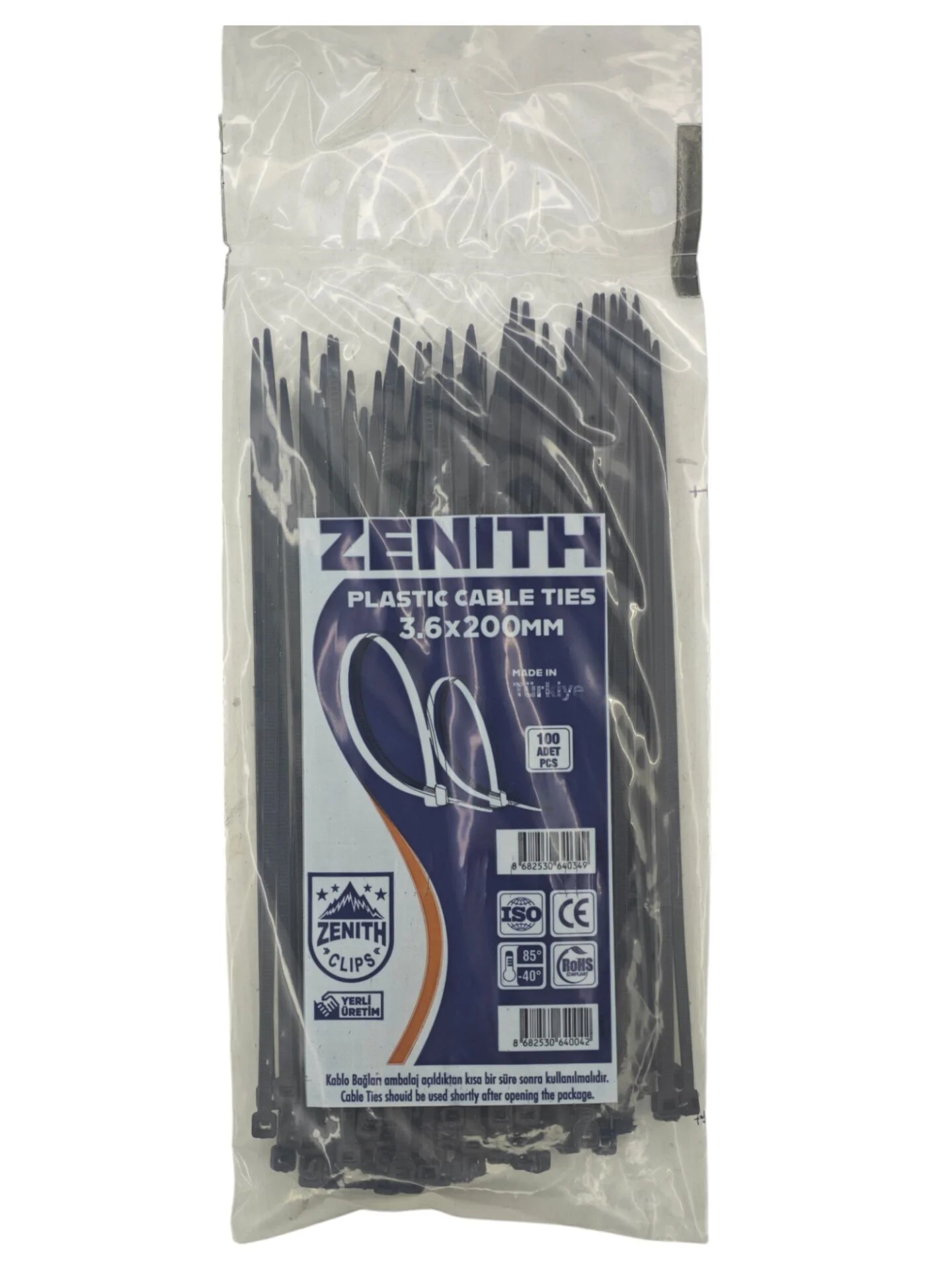 4034   Zenith Kablo Bağı - Plastik Kelepçe 3.6mm 200mm - Siyah