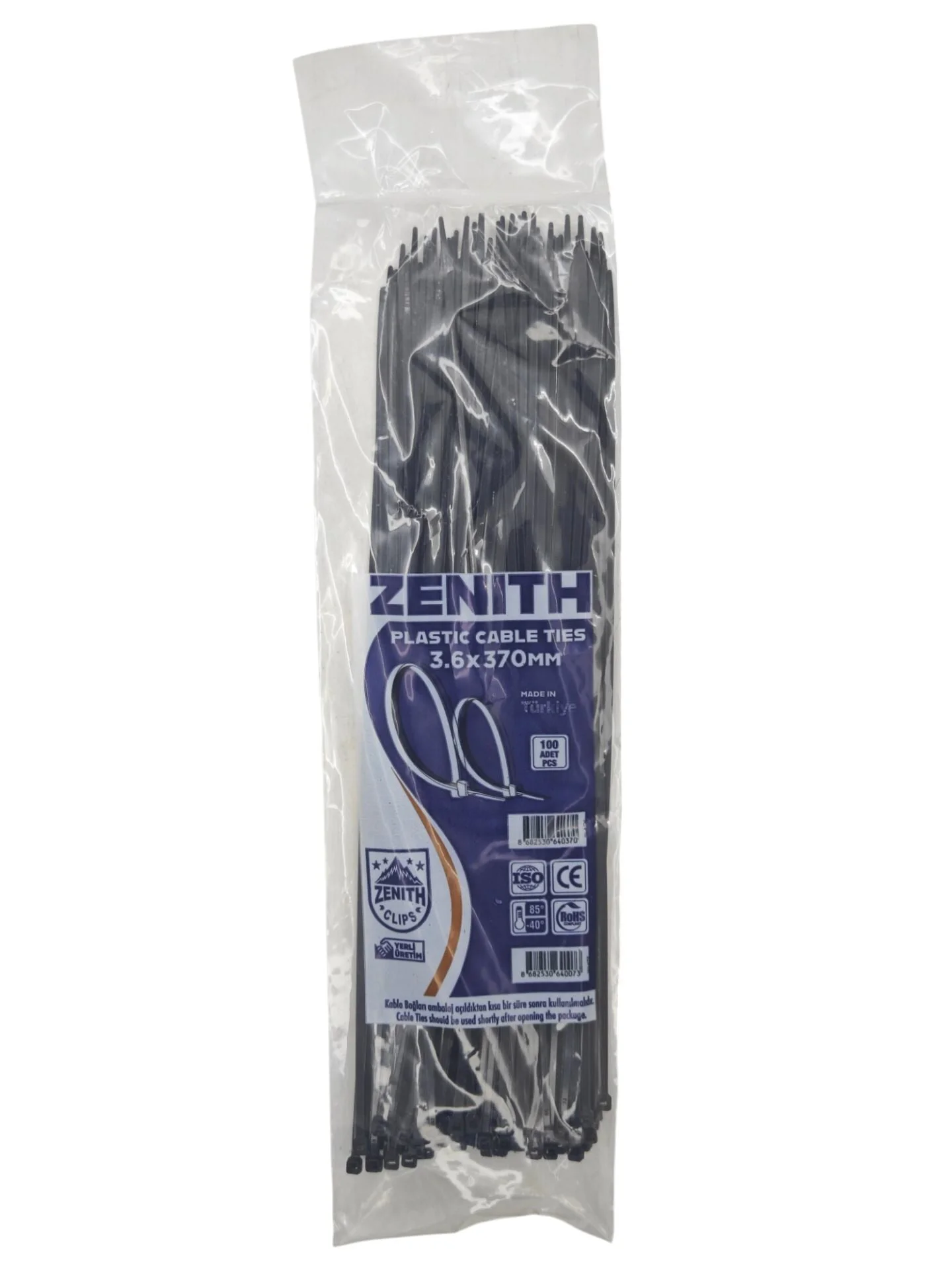4037   Zenith Kablo Bağı - Plastik Kelepçe 3.6mm 370mm - Siyah
