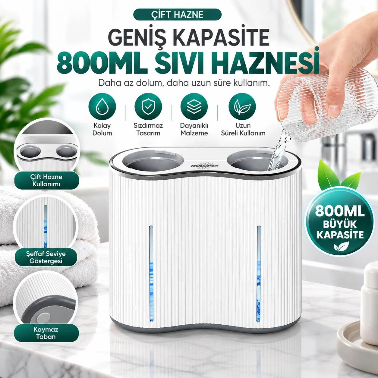 403842 Çift Hazneli Sensörlü Bulaşık Deterjanı ve Sıvı Sabun Dispeseri Beyaz - Görsel 3
