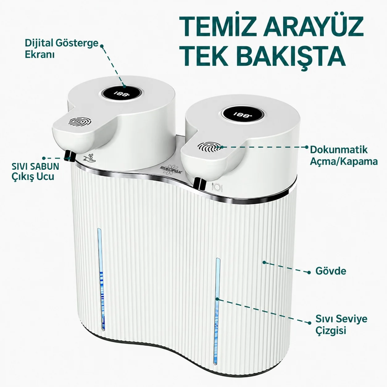 403842 Çift Hazneli Sensörlü Bulaşık Deterjanı ve Sıvı Sabun Dispeseri Beyaz - Görsel 8