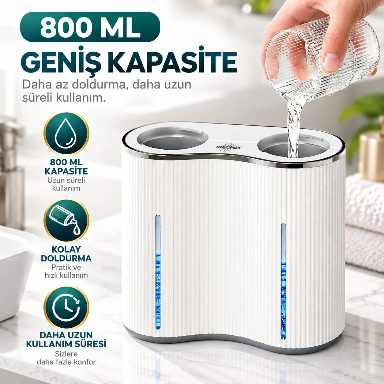 403842 Çift Hazneli Sensörlü Bulaşık Deterjanı ve Sıvı Sabun Dispeseri Beyaz - Görsel 15