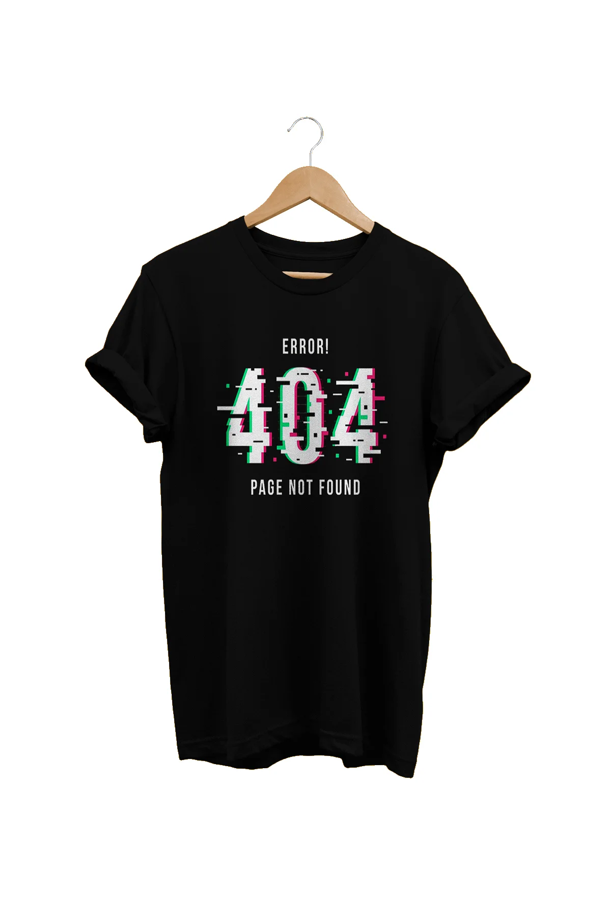 404 Not Found Baskılı Siyah %100 Pamuk Oversize, Büyük Beden T-Sh