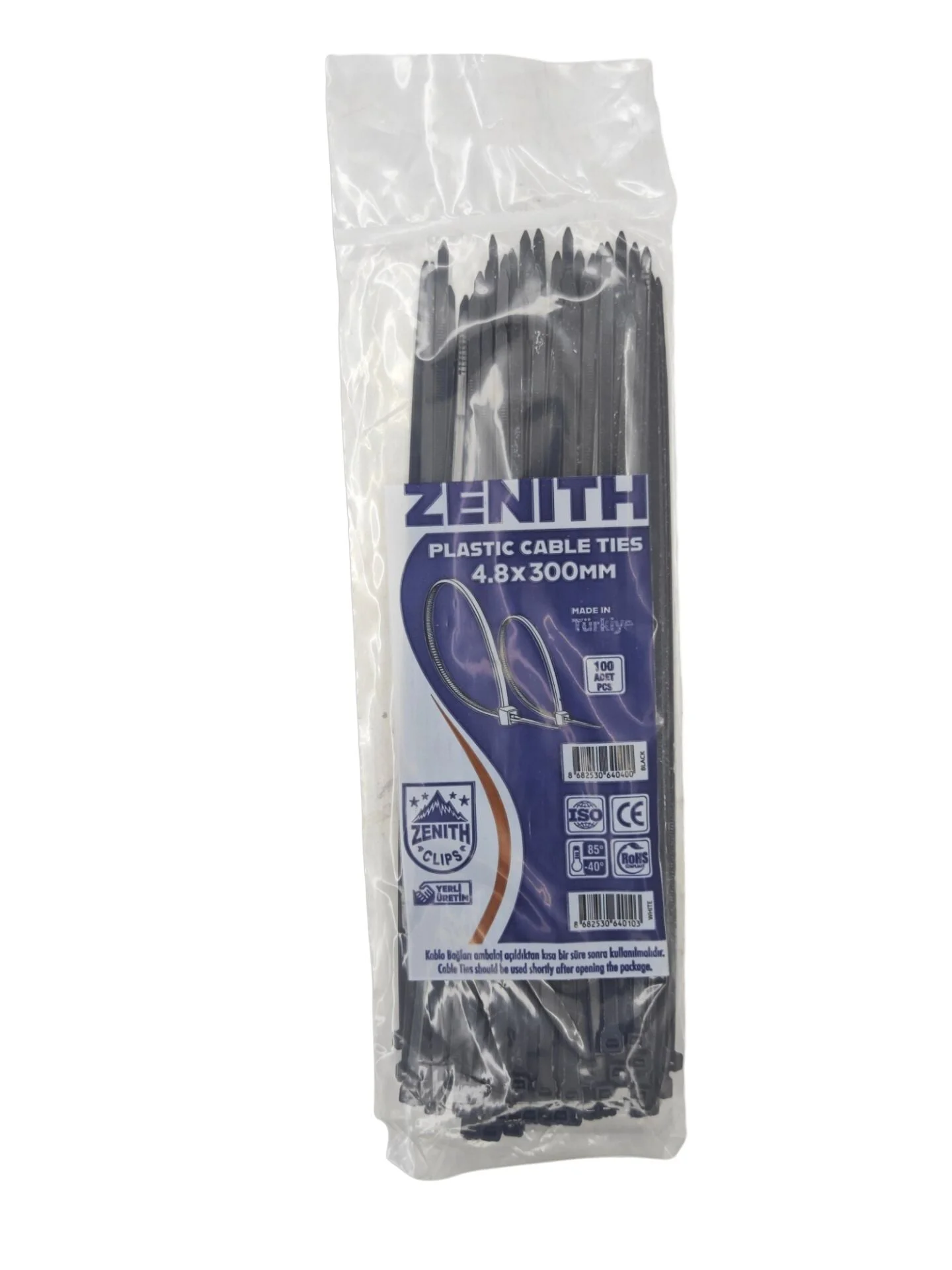4040   Zenith Kablo Bağı - Plastik Kelepçe 4.8mm 300mm - Siyah