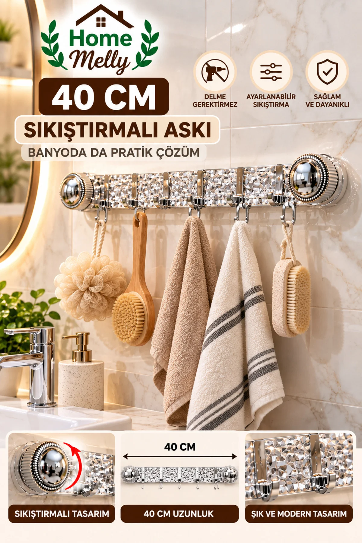40cm Güçlü Vantuzlu Sıkıştırmalı Askı - Çok Amaçlı Lüks Vantuzlu Şeffaf Askı 40cm Güçlü Vantuzlu Sıkıştırmalı Askı - Çok Amaçlı Lüks Vantuzlu Şeffaf Askı - Görsel 2