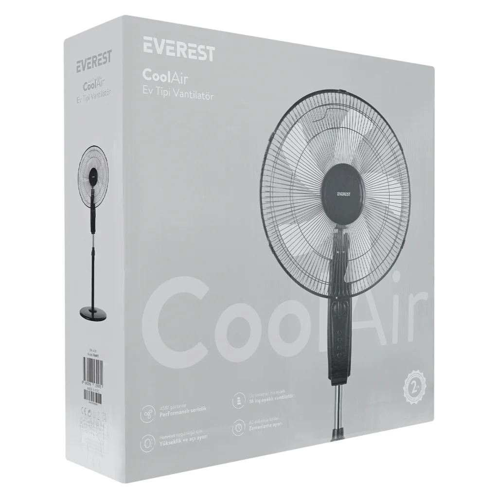 40cm Siyah Vantilatör 3 Hızlı Otomatik Salınım Yükseklik Ayarlı Fan - CoolAir Everest Fan11