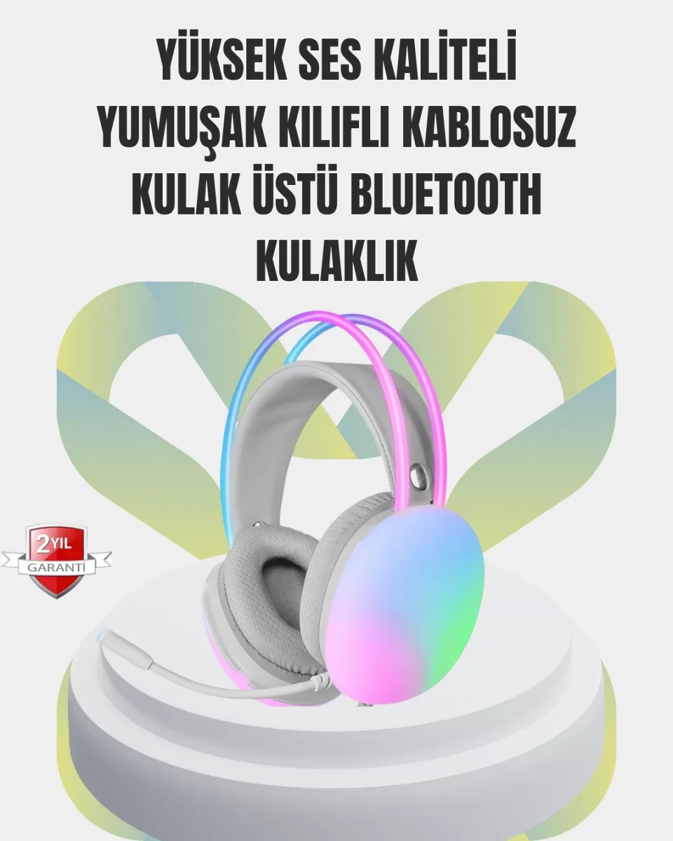 40mm Sürücülü RGB Kablosuz Kulaklık – Oyun ve Müzik için - Lisiny
