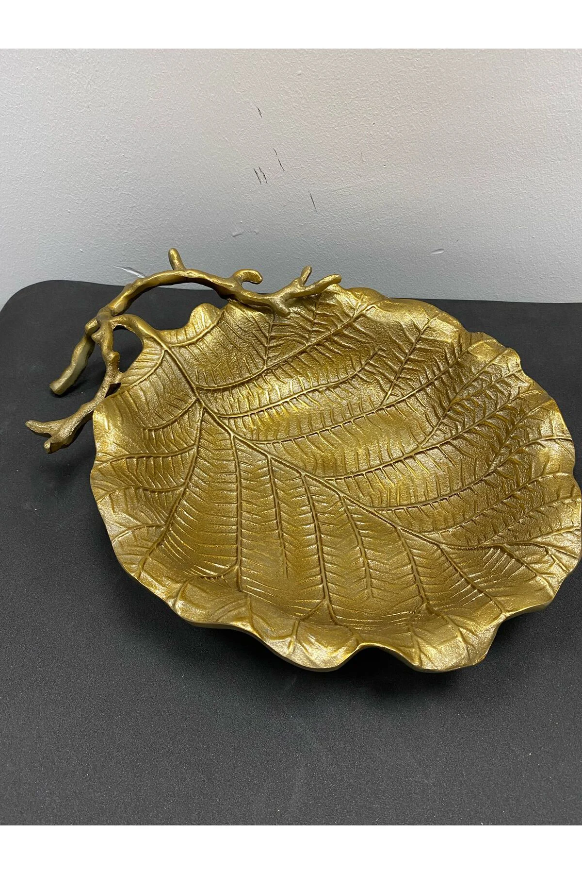 40x30 cm Döküm Aliminyum Gold Eskitme İstiridye Dekoratif Tabak