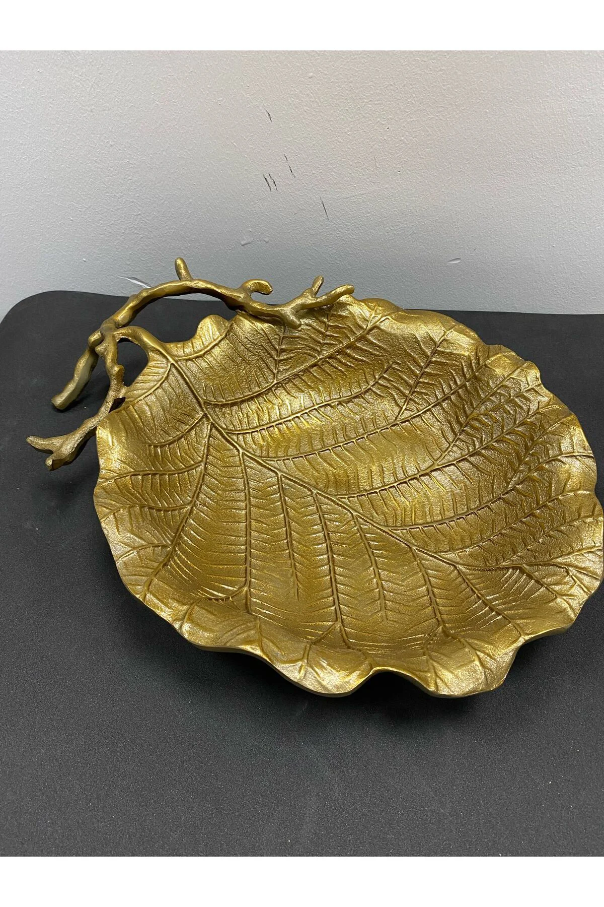40x30 cm Döküm Aliminyum Gold Eskitme İstiridye Dekoratif Tabak