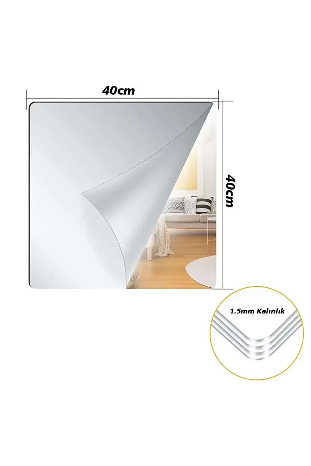 40X40CM KENDİNDEN YAPIŞKANLI ESNEK PVC DUVAR AYNASI PANEL STİCKER
