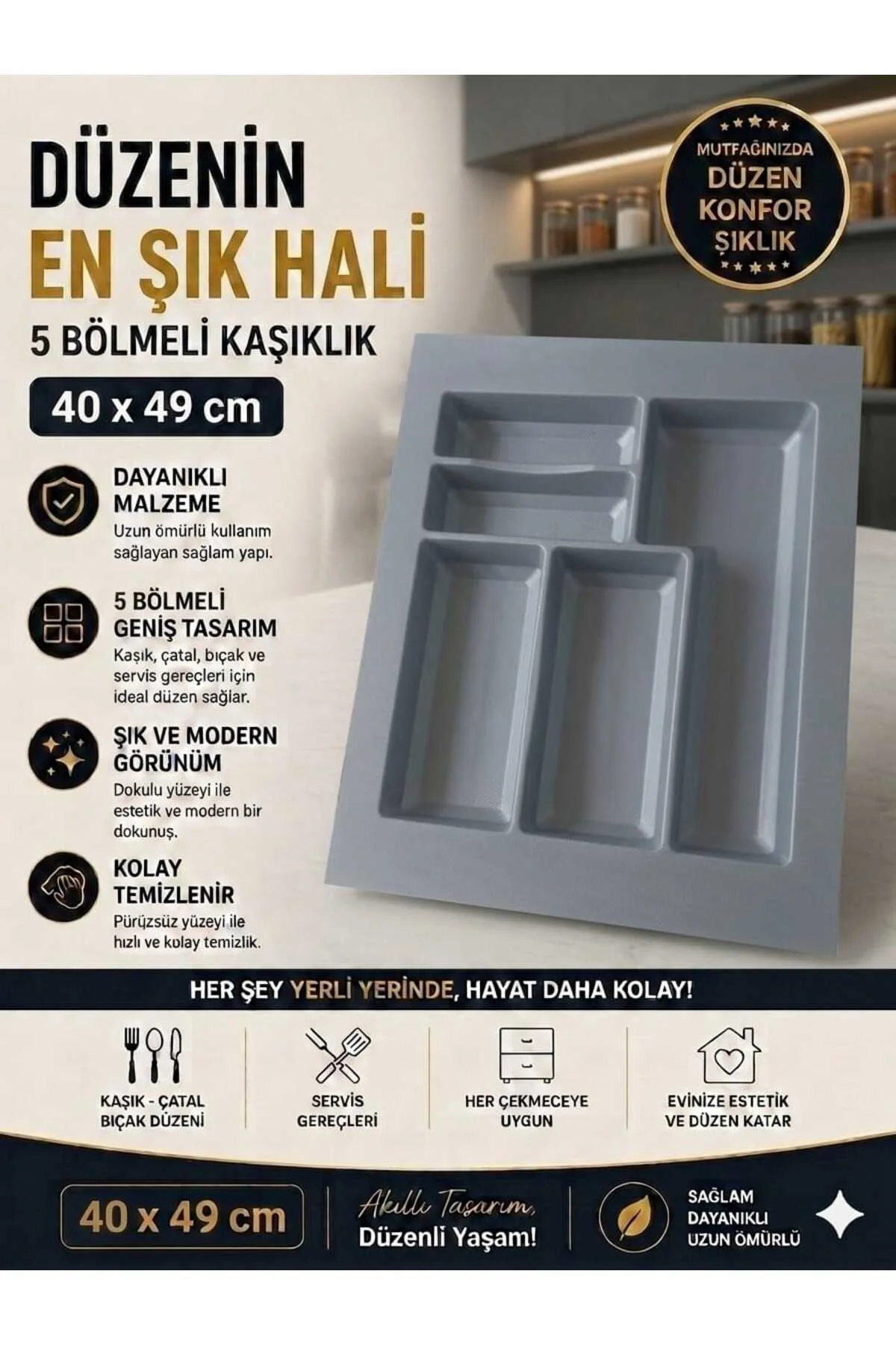 40x49 Cm Çekmece İçi Kaşıklık Organizer Çatal Kaşık Düzenleyici 40 cm düzenleyici (35X41 CM E KESİLEBİLİR)