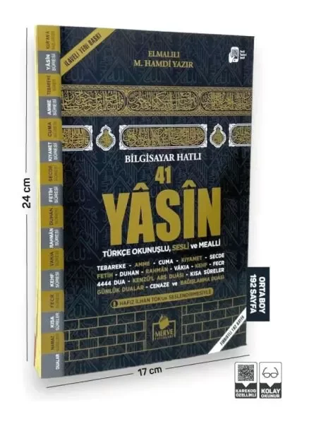 41 Yasin Bilgisayar Hatlı Türkçe Okunuşlu Sesli Orta Boy Fihristl