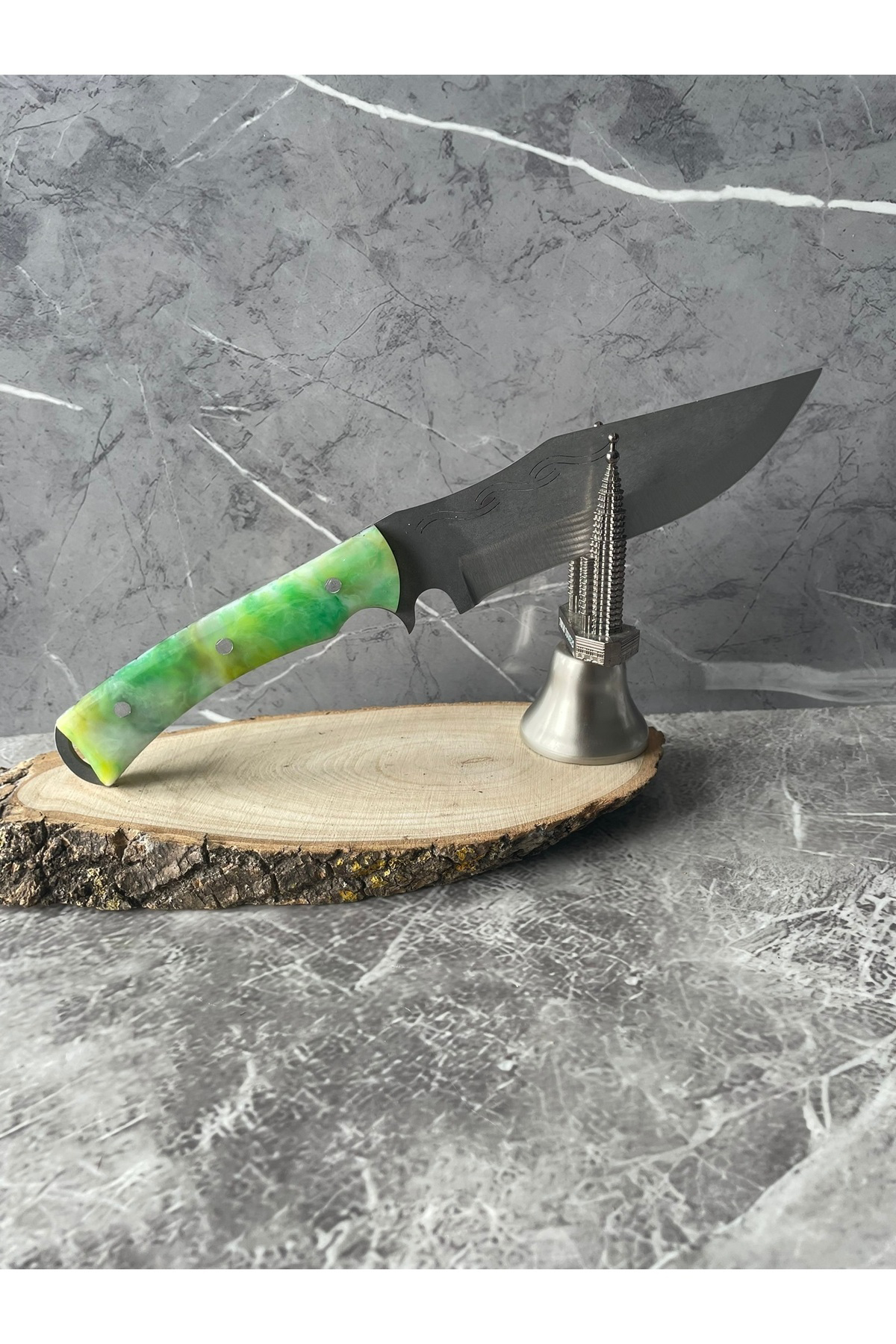 4116 Çelik Yeşil-Sarı-Beyaz Epoksi Kabzeli Kamp Bıçağı