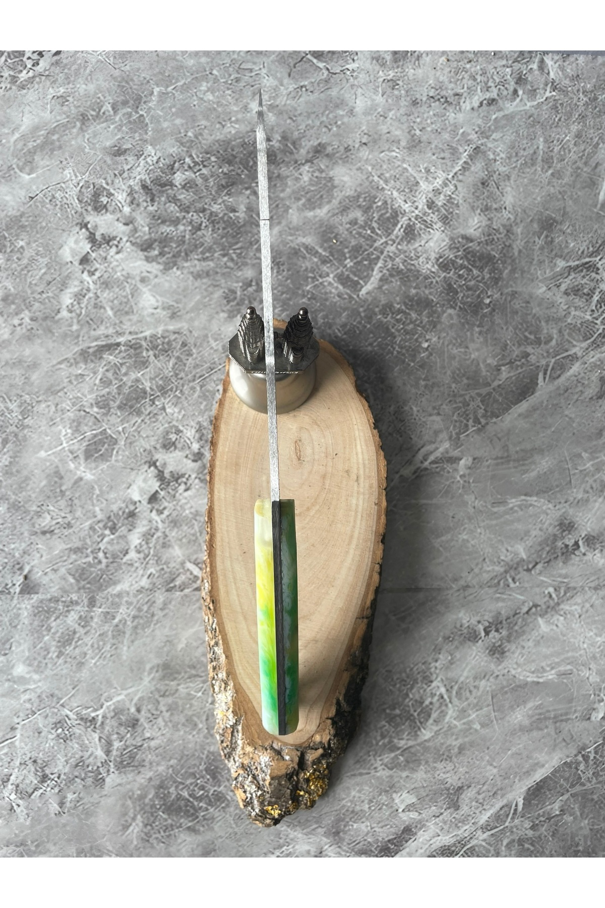 4116 Çelik Yeşil-Sarı-Beyaz Epoksi Kabzeli Kamp Bıçağı