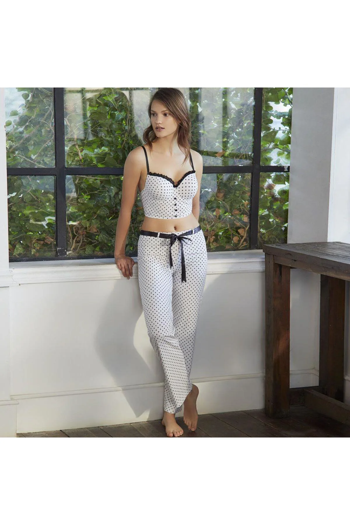 4125 Kadın Yarım Dolgulu Pamuklu Puantiyeli Büstiyer Takım