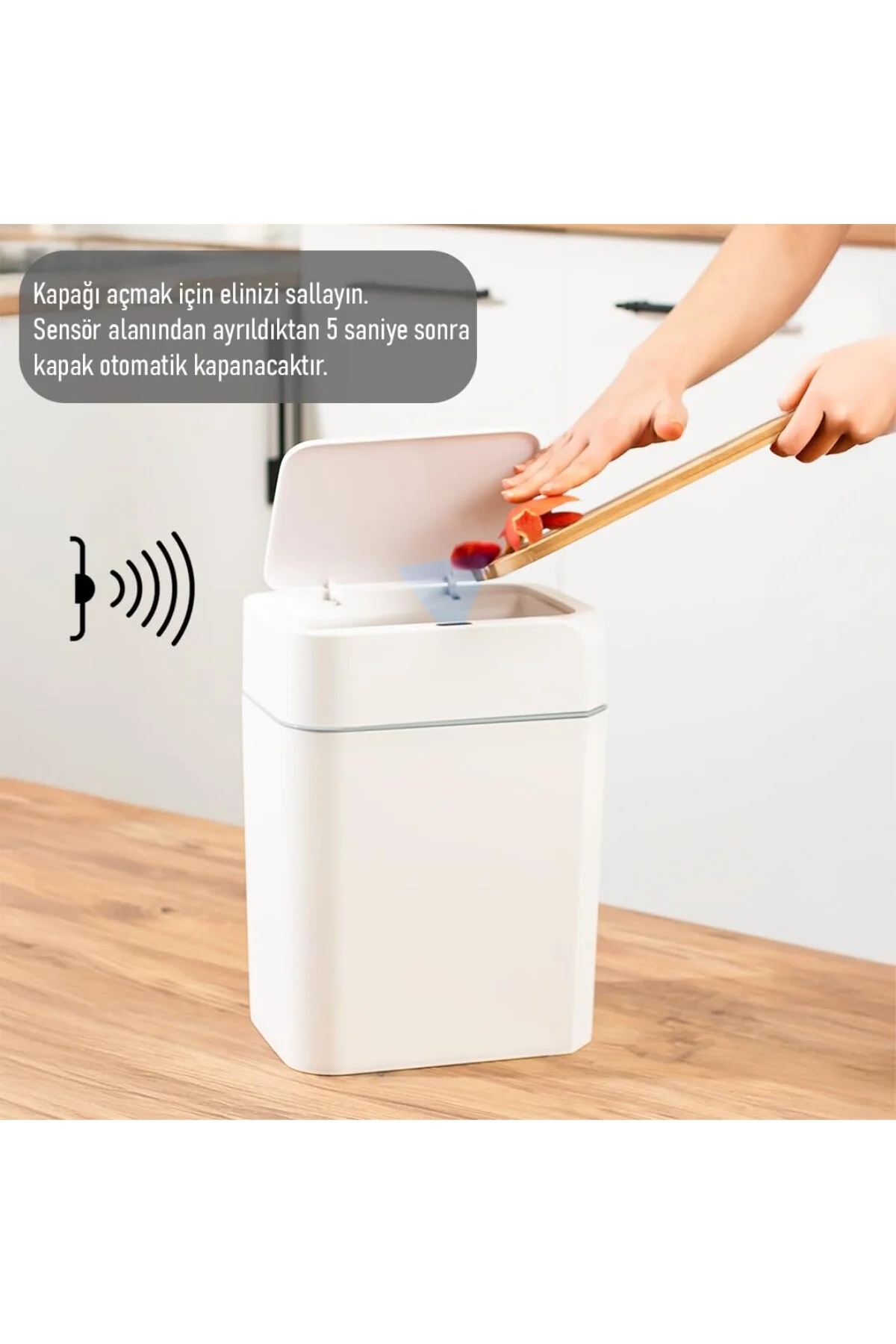 4147 Hareket Sensörlü Sessiz Kapatma Çöp Kutusu Banyo Mutfak Çöp Kovası Kapaklı Ba