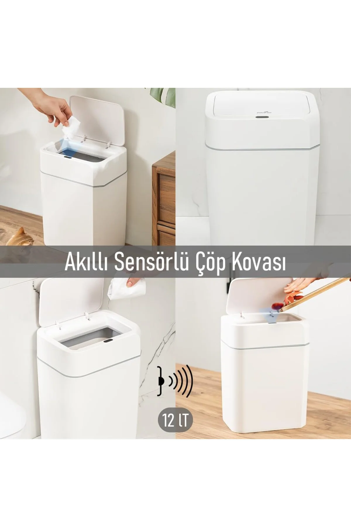 4147 Hareket Sensörlü Sessiz Kapatma Çöp Kutusu Banyo Mutfak Çöp Kovası Kapaklı Ba