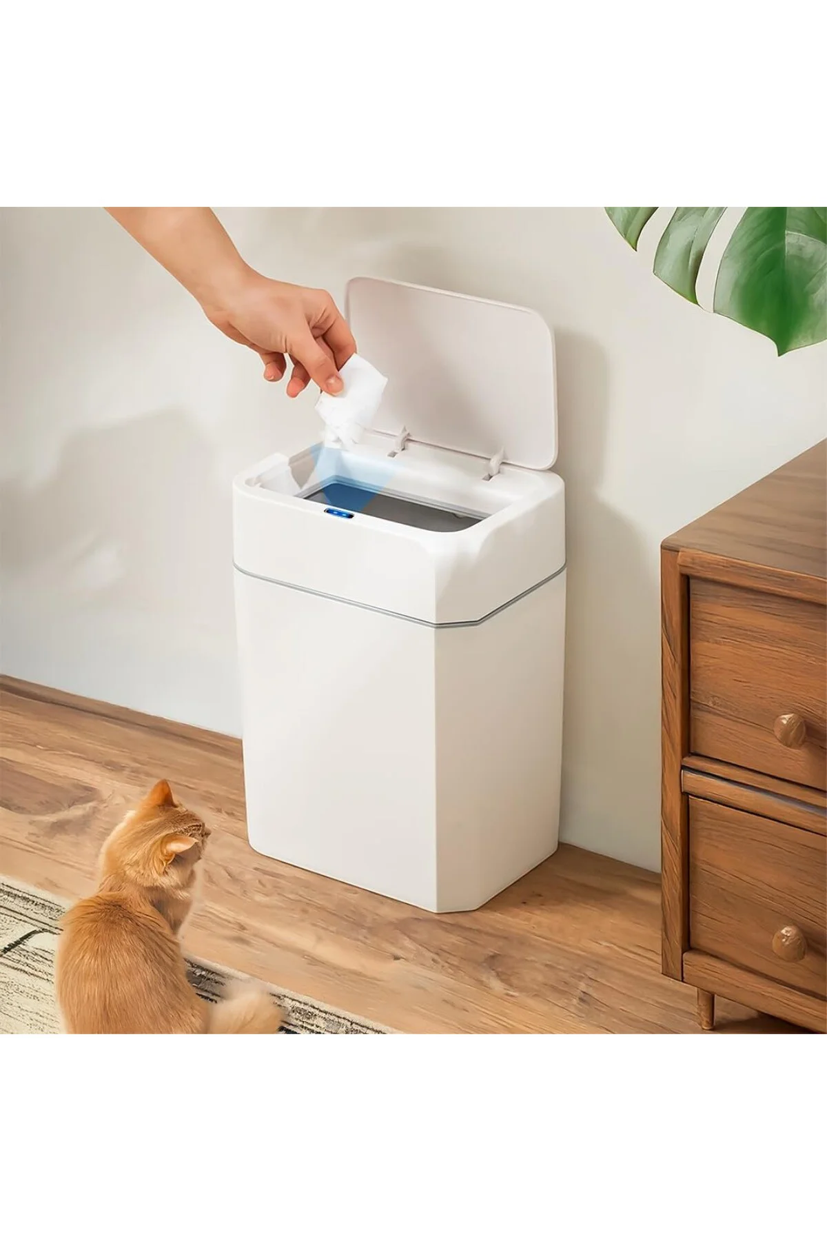 4147 Hareket Sensörlü Sessiz Kapatma Çöp Kutusu Banyo Mutfak Çöp Kovası Kapaklı Ba