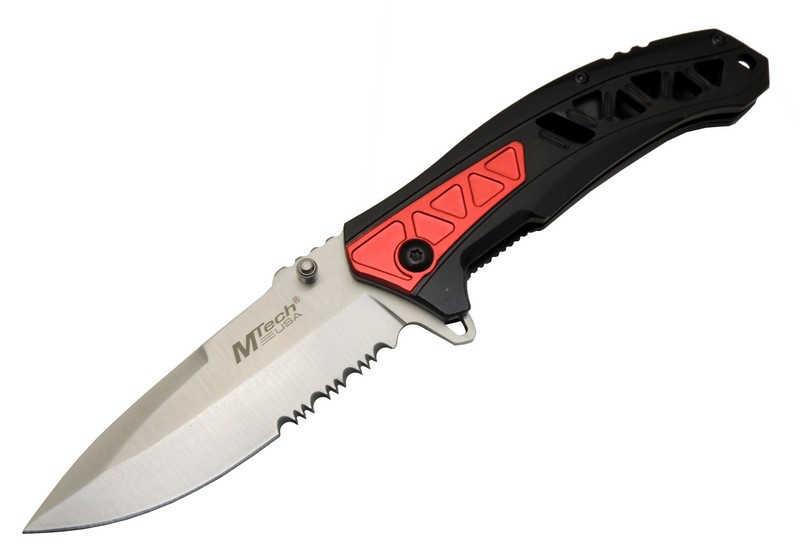 4192 Kırmızı Kamp Çakı 21cm - Yarı Otomatik, Kemerlikli, Testere 