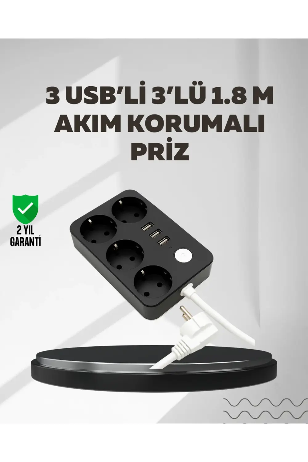 4.1A Hızlı Şarjlı Akım Korumalı 4 Priz ve 3 USB Çıkışlı Priz