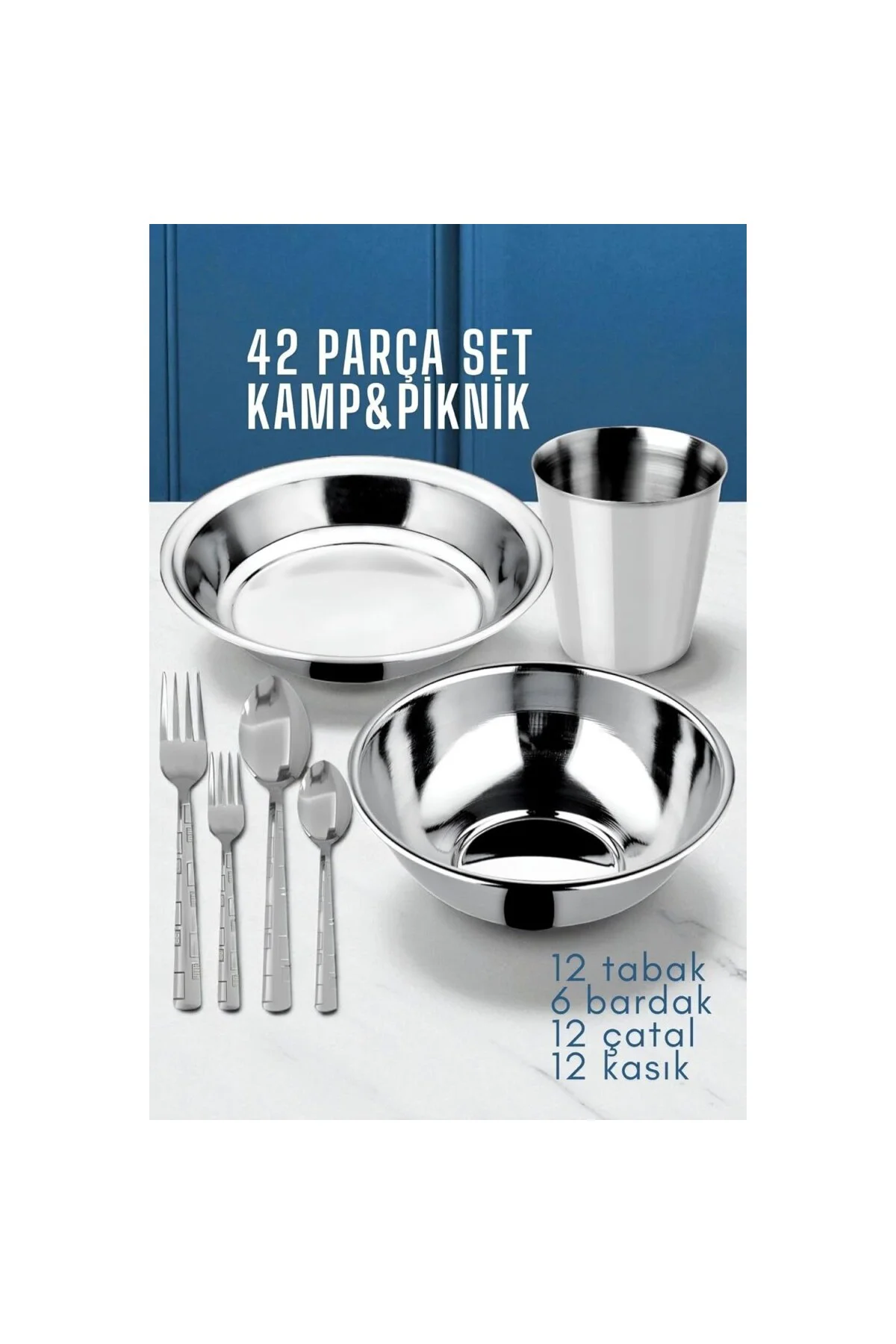 42 Parça Tabak Kase Bardak Çatal Kaşık Seti Kamp Piknik Seti 7219