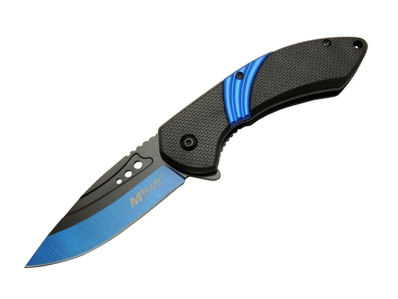 4213 Mavi Kamp Çakı 20cm- Yarı Otomatik, Kemerlikli, Oluklu TdrTR