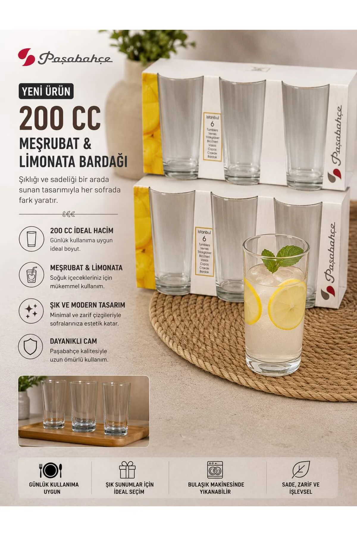 42138 İstanbul Meşrubat Limonata Bardağı 200 Cc 6 Lı Fiyatı, Yorumları ve Özellikleri