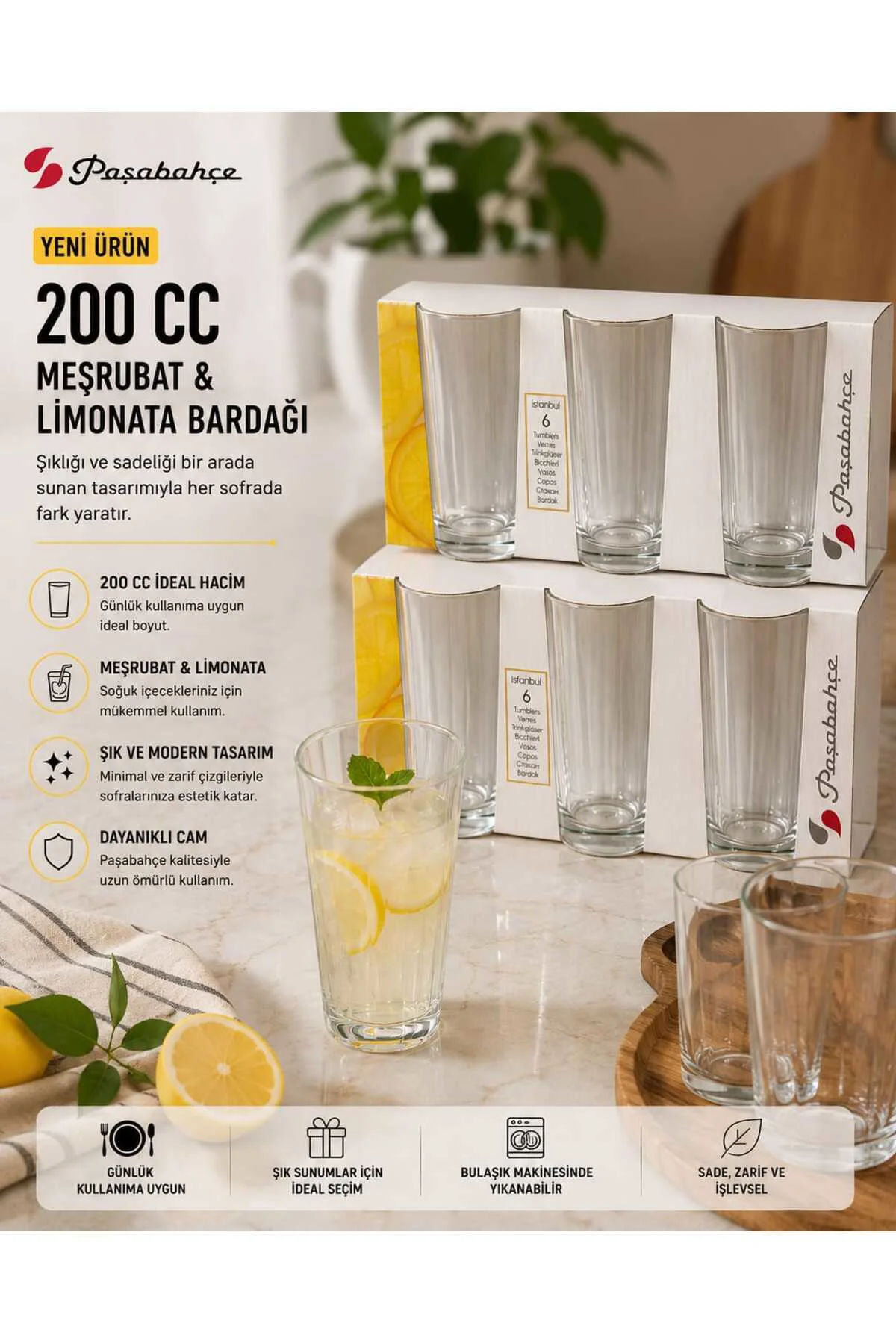 42138 İstanbul Meşrubat Limonata Bardağı 200 Cc 6 Lı Fiyatı, Yorumları ve Özellikleri