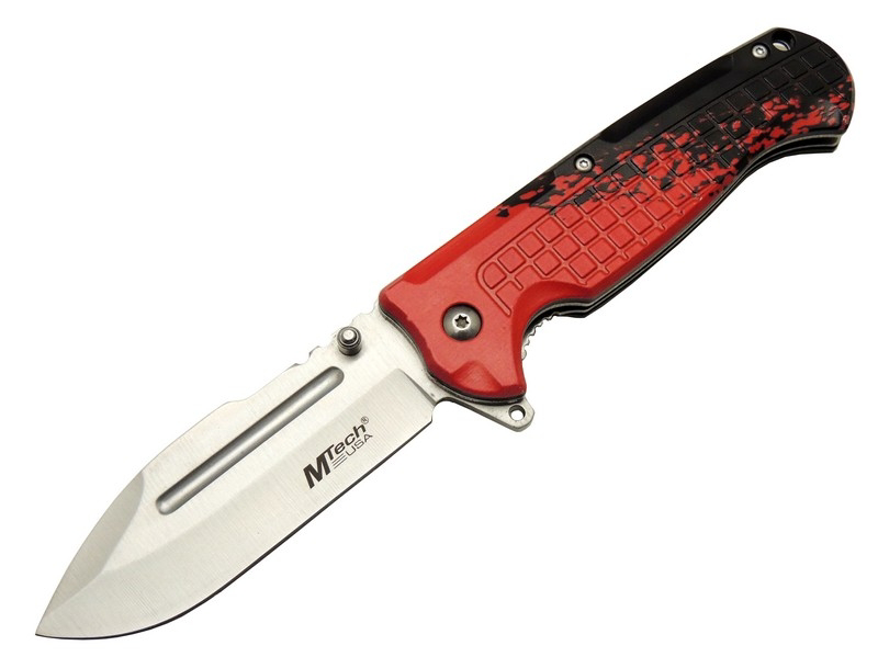 4283 Kırmızı Kamp Çakı 21cm - Yarı Otomatik, Kemerlikli, Oluklu T