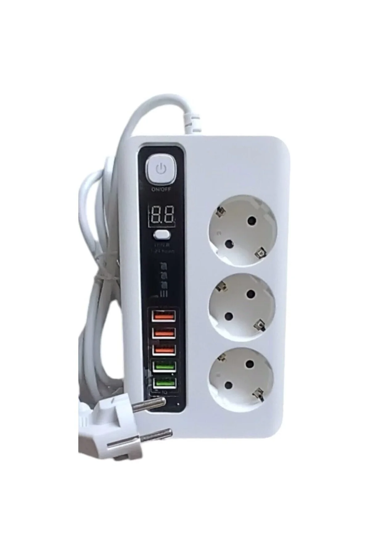 4.2a Usb'li Akıllı 3'lü Priz Zaman Ayarlı 5 Usb 2 Metre Uzatma Kablolu