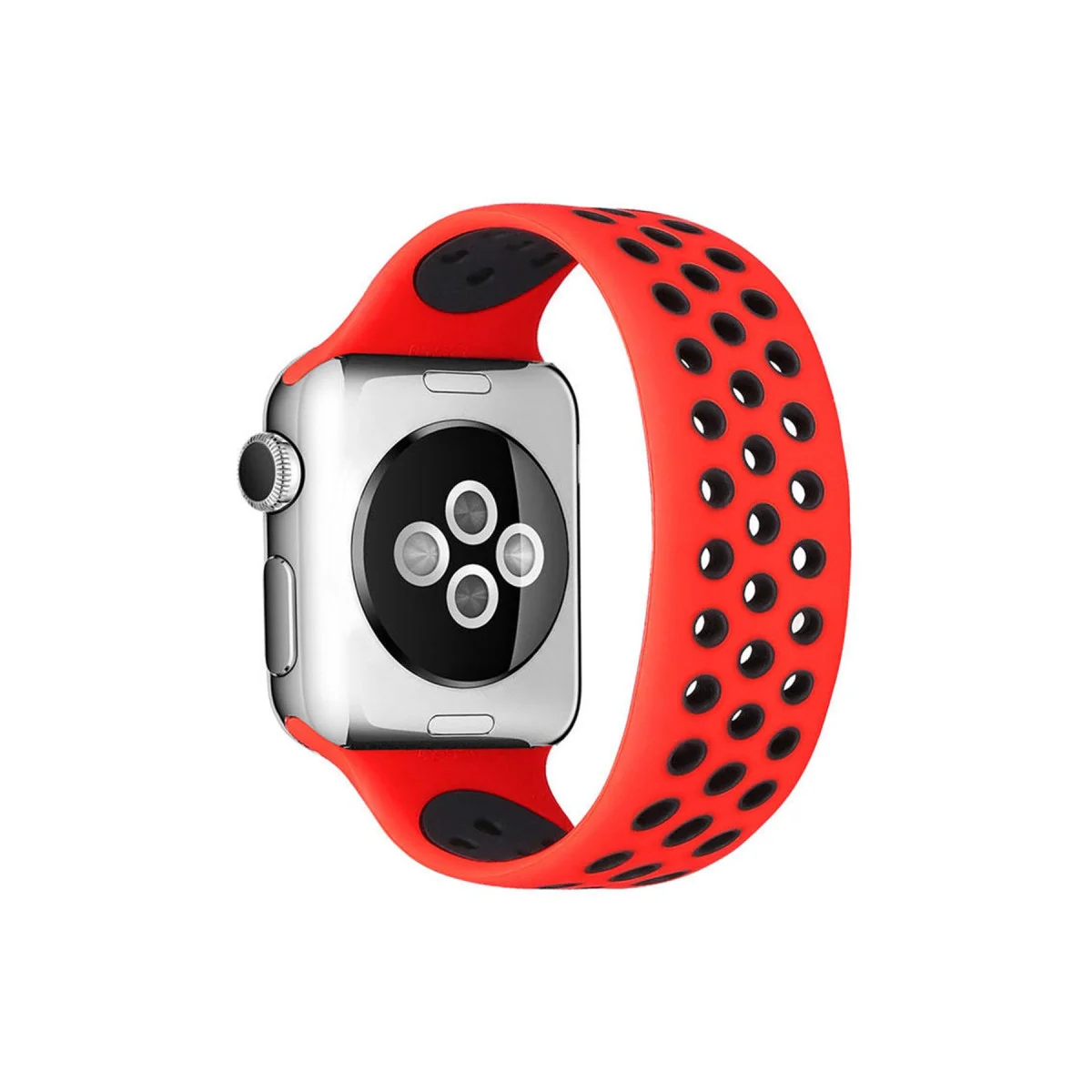42mm Ayarlı Delikli Silikon Kordon - Kırmızı-Siyah
