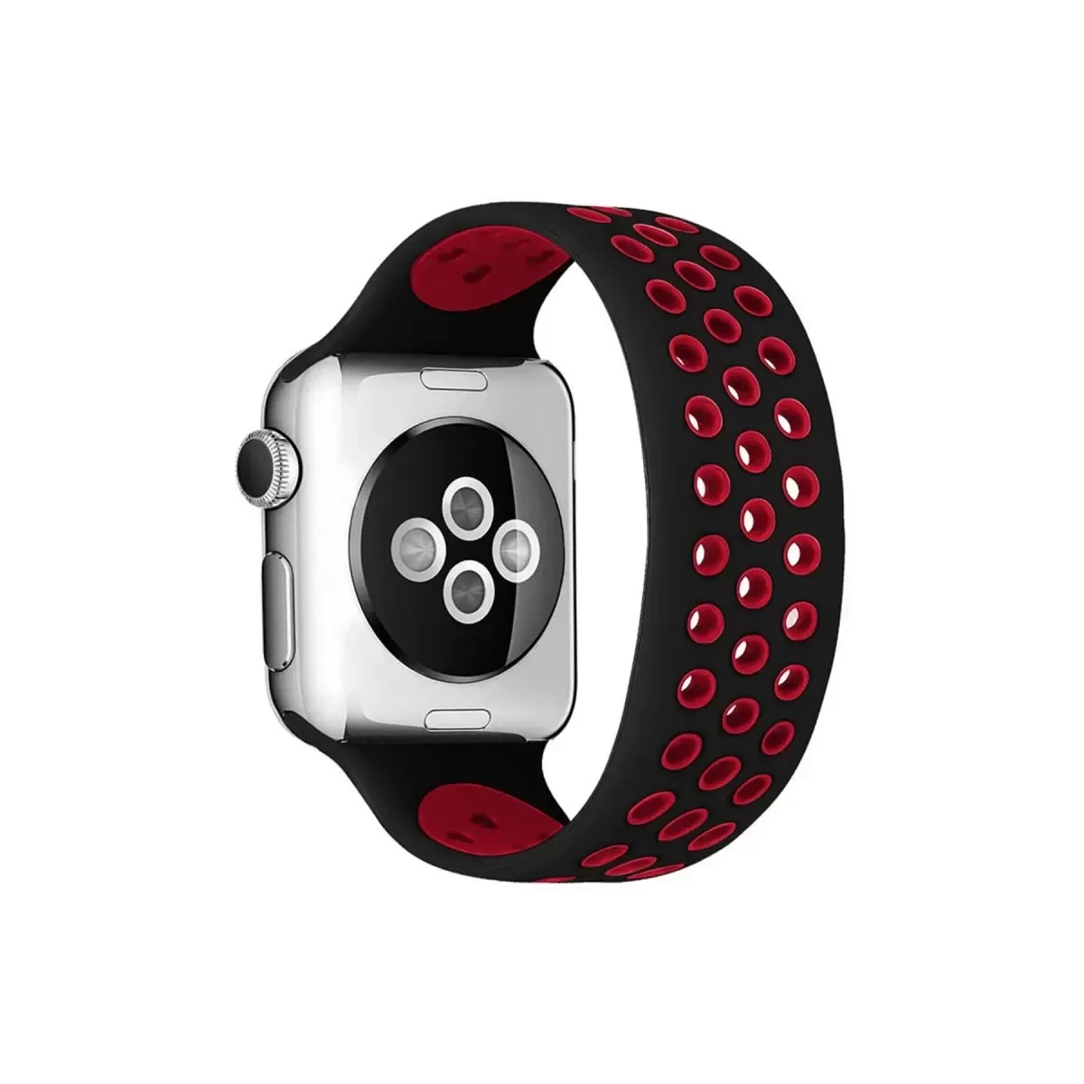 42mm Ayarlı Delikli Silikon Kordon - Siyah-Kırmızı