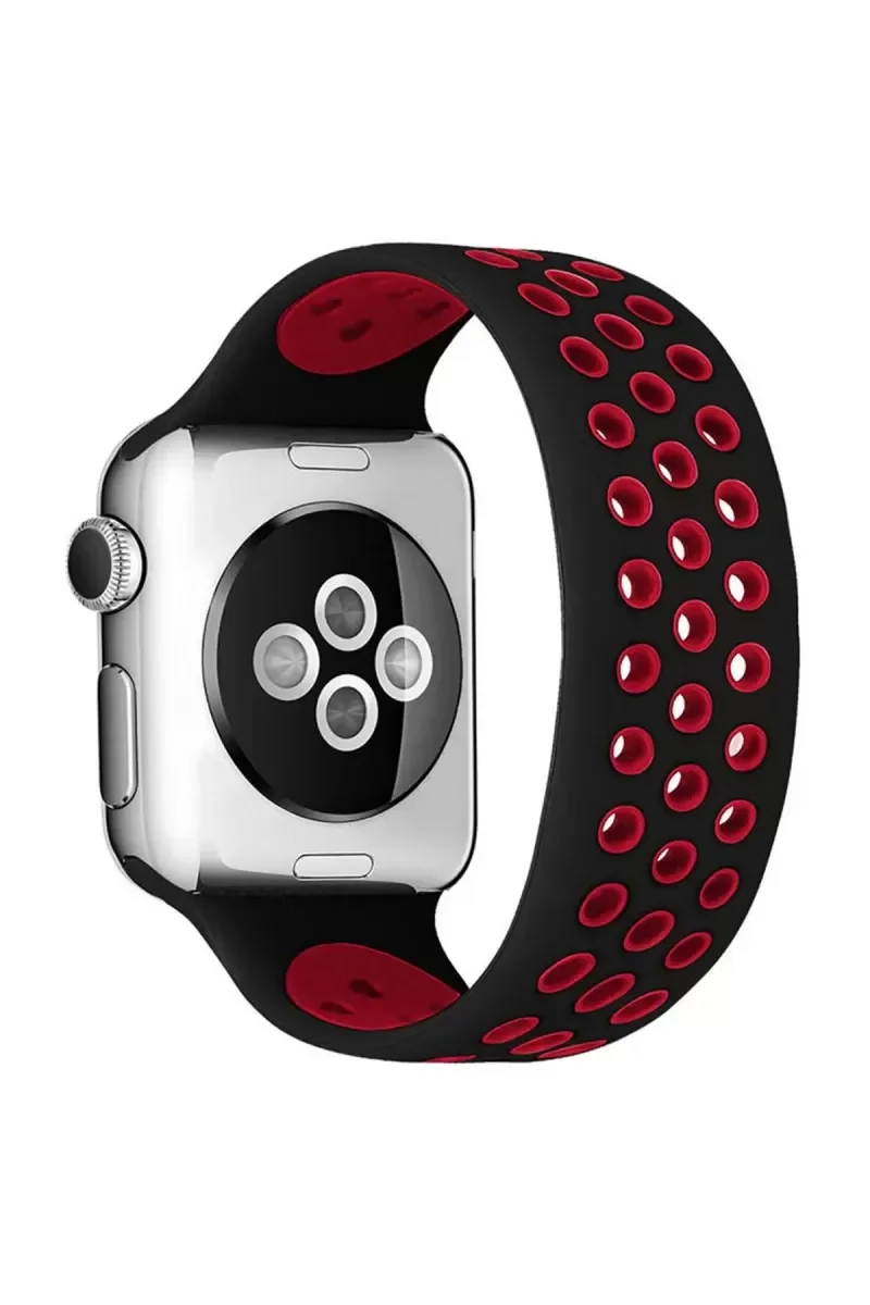 42mm Ayarlı Delikli Silikon Kordon - Siyah-Kırmızı