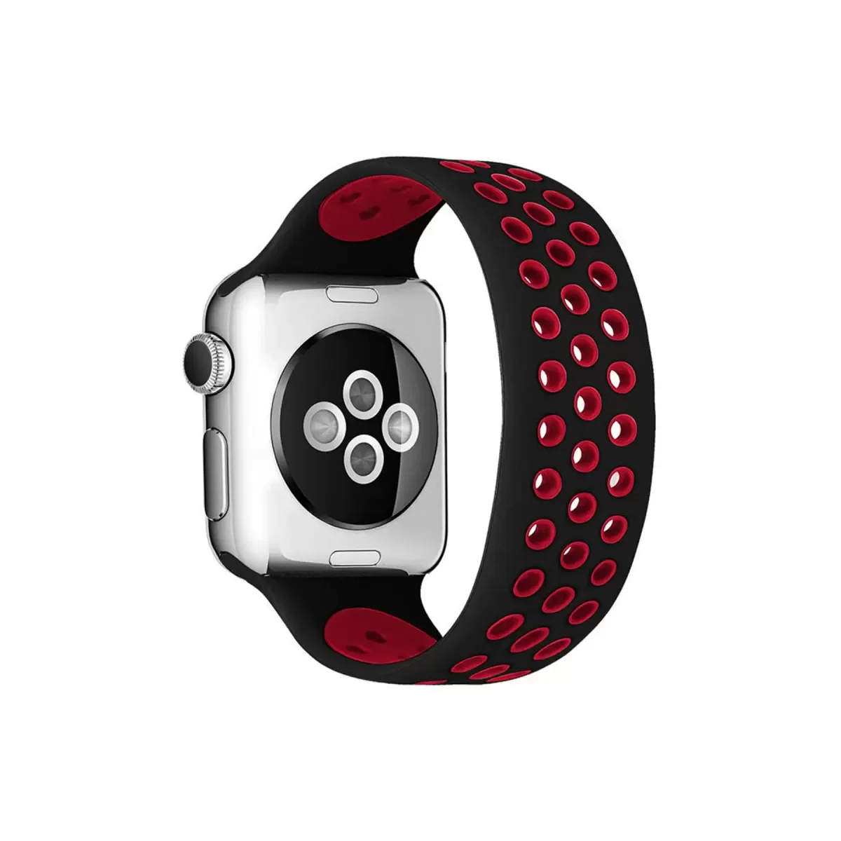 42mm Ayarlı Delikli Silikon Kordon - Siyah-Kırmızı