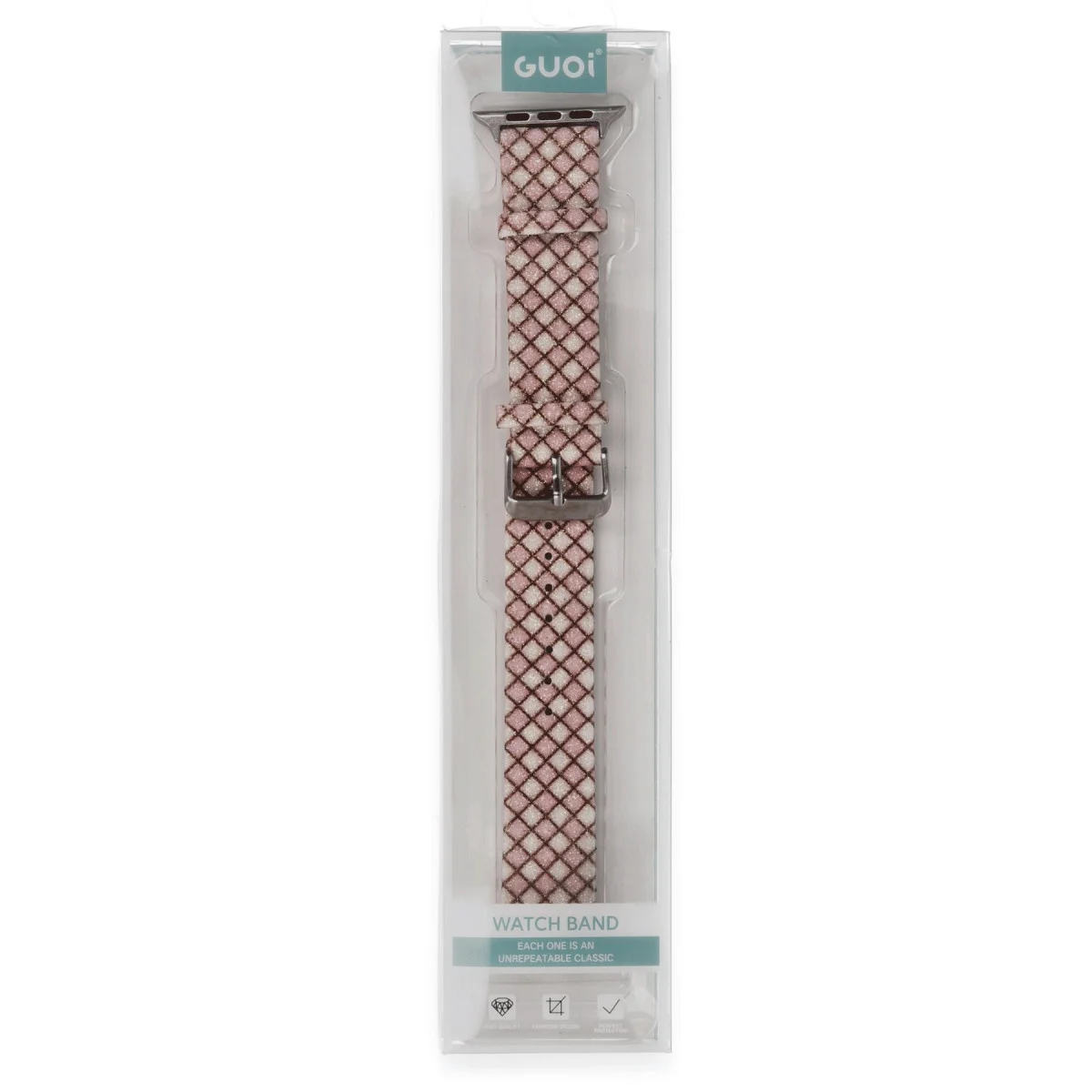 42mm Karo Motif Akıllı Saat Kordonu - Pembe Şık Tasarım