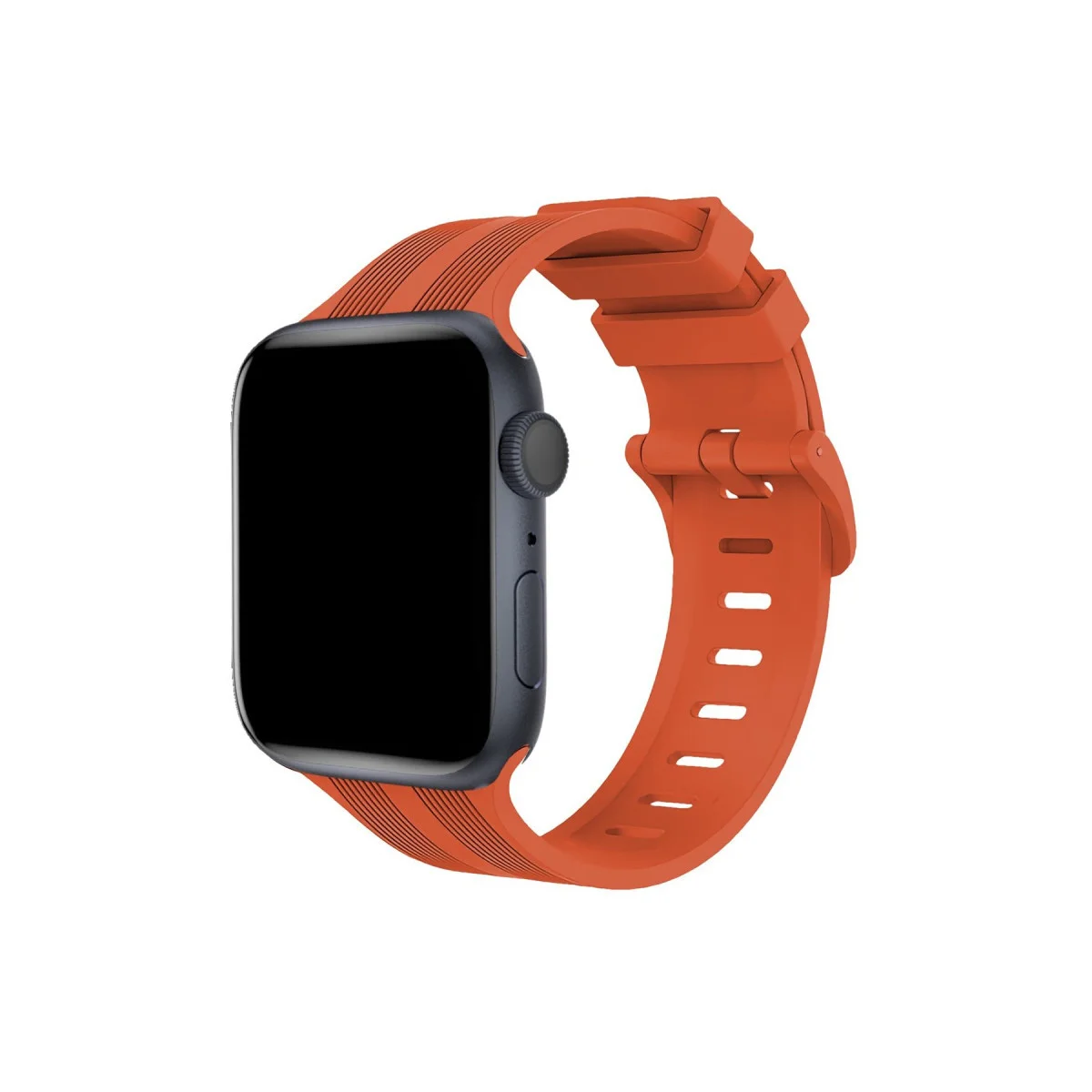 42mm KR408 Çizgili Silikon Kordon - Turuncu Spor Saat Aksesuarı