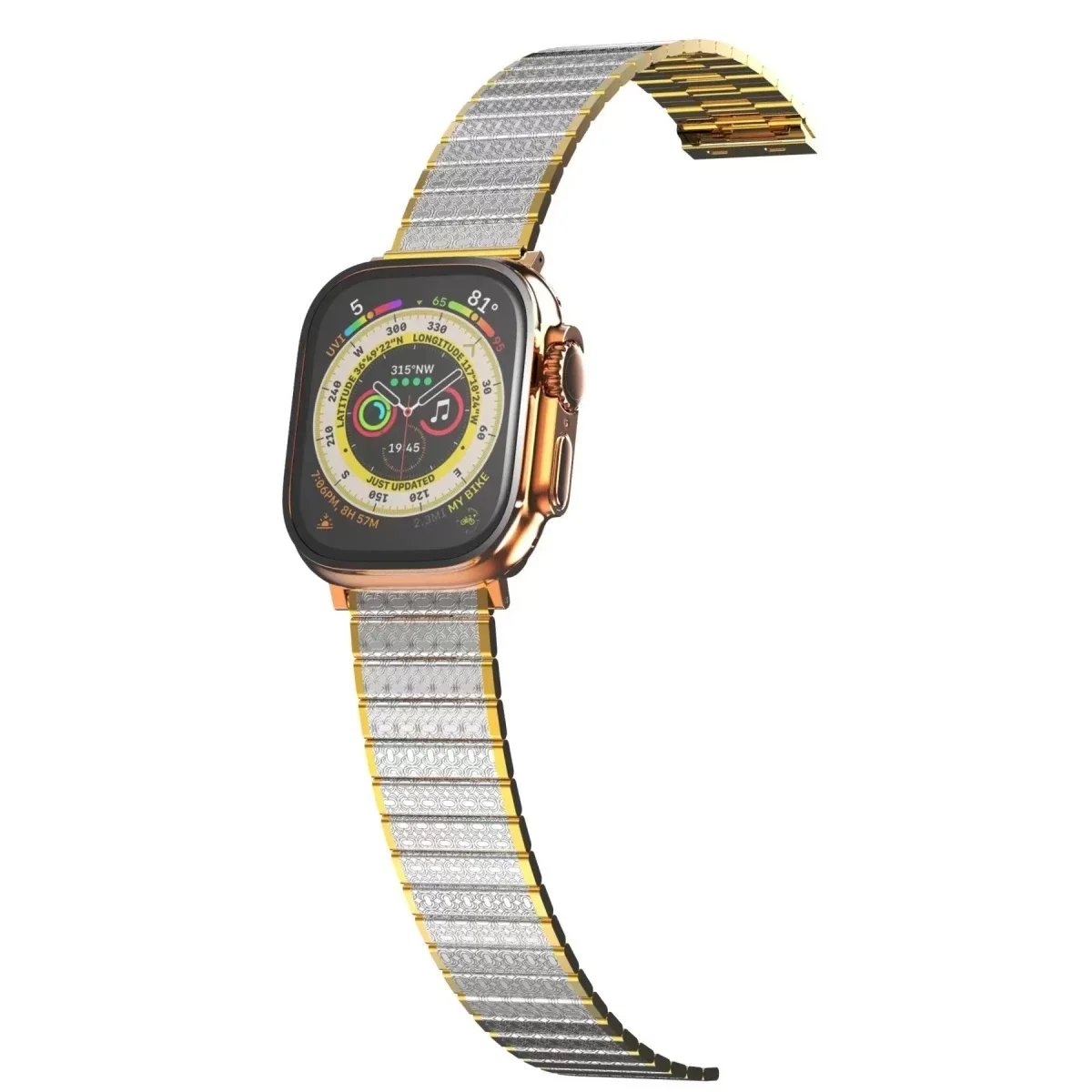 42mm Metal Saat Kordonu - Gümüş-Gold Paslanmaz Çelik Kayış